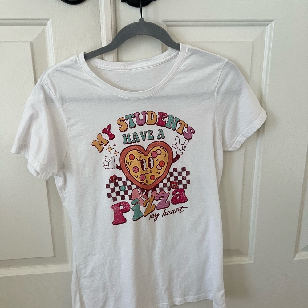 White T-Shirt with Pizza Graphic